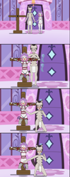 Size: 950x2396 | Tagged: explicit, grimdark, sweetie belle, comic:zebradom, anthro, banned from derpibooru, bdsm, bondage, bondage furniture, clothes, comic, female, human, humanized, imported from twibooru, kisekae, loincloth, lolicon, male, nudity, plantigrade anthro, pony, rape, sex, submissive, sweetiesub, tied up, underage, weapon, zebra, zebradom