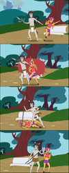 Size: 954x2352 | Tagged: explicit, semi-grimdark, scootaloo, comic:zebradom, abuse, anthro, banned from derpibooru, bdsm, bondage, captive, clothes, comic, female, fight, gag, human, humanized, imported from twibooru, kisekae, loincloth, lolicon, male, pegasus, plantigrade anthro, pony, scootasub, spear, submissive, tied up, underage, underwear, weapon, zebra, zebradom