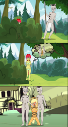 Size: 950x1764 | Tagged: explicit, apple bloom, applejack, comic:zebradom, anthro, applesub, banned from derpibooru, bdsm, bikini, bondage, clothes, comic, earth pony, female, femsub, forest, human, humanized, imported from twibooru, kisekae, kneeling, lolicon, male, orgasm, plantigrade anthro, pony, ponyville, rope, rope bondage, shibari, slave, spear, submissive, swimsuit, tree, underage, underwear, weapon, zebra, zebradom