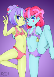 Size: 2500x3523 | Tagged: questionable, artist:oozutsucannon, banned from derpibooru, child, clothes, equestria girls, female, females only, imported from twibooru, k-lo, kiwi lollipop, lolicon, nipple cutouts, postcrush, su-z, supernova zap, underage, underwear, young, younger