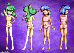 Size: 3500x2500 | Tagged: suggestive, artist:anibaruthecat, oc, alternate version, banned from derpibooru, barefoot, boyshorts, butt, camisole, child, clothes, commission, disguise, disguised changeling, feet, female, front and back, front view, human, humanized, imported from twibooru, lolicon, looking back, mismatched socks, panties, rear view, shirt, socks, tanktop, underage, underwear, wind sprint