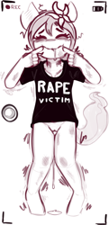 Size: 1334x2766 | Tagged: explicit, grimdark, artist:shouldbedrawing, oc, oc:kayla, anthro, banned from derpibooru, bruised, crying, earth pony, female, forced smile, implied rape, imported from twibooru, lolicon, phone screen, underage