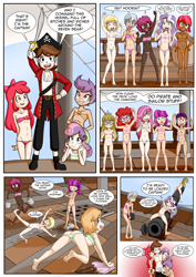 Size: 3720x5244 | Tagged: explicit, artist:anibaruthecat, apple bloom, babs seed, diamond tiara, scootaloo, silver spoon, sweetie belle, comic:cruising the sea of dreams, anus, bandana, banned from derpibooru, barrel, bent over, bikini, blushing, boat, boxers, boysenberry, bubblegum brush, bucket, cameltoe, cannon, cannonball, child, clothes, comic, commission, crate, cutie mark crusaders, cutlass, dark skin, dialogue, dinky hooves, double entendre, english, erect nipples, female, flag, hat, heart pasties, human, humanized, imminent foursome, imminent sex, imminent shotacon, imported from twibooru, lily longsocks, lolicon, maebari, male, mop, nipple outline, nudity, pasties, peach fuzz, pipsqueak, pirate, pirate hat, poster, presenting, rope, ruby pinch, side-tie bikini, skimpy outfit, slipping, speech bubble, strapless bikini, striped bikini, subtly explicit, sultry pose, swimsuit, sword, twist, underage, underwear, undressing, weapon, zippoorwhill