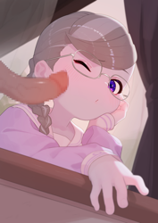 Size: 2894x4093 | Tagged: explicit, artist:dekasuji, silver spoon, banned from derpibooru, censored, child, clothes, equestria girls, explicit source, female, glasses, hand on cheek, imported from twibooru, lolicon, male, nudity, one eye closed, penis, penis on face, underage