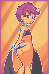 Size: 533x800 | Tagged: suggestive, artist:drantyno, scootaloo, banned from derpibooru, belly dancer, butt, child, equestria girls, female, imported from twibooru, jewerly, lolicon, looking back, partial nudity, scootabutt, underage
