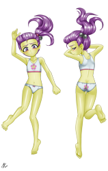 Size: 1969x3116 | Tagged: suggestive, artist:mauroz, alternate version, banned from derpibooru, child, clothes, dakimura, equestria girls, female, imported from twibooru, lily pad (equestria girls), lilybutt, lolicon, simple background, transparent background, underage, underwear, underwear aside, young