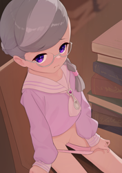 Size: 2480x3508 | Tagged: explicit, artist:dekasuji, silver spoon, banned from derpibooru, blushing, book, child, clothes, cutie mark accessory, edit, edited edit, equestria girls, exposing, female, glasses, human, human coloration, humanized, imported from twibooru, indoors, lolicon, looking at you, namesake, nudity, panties, panty pull, polka dot underwear, sitting, skin color edit, solo, solo female, uncensored, underage, underwear, vulva