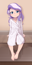 Size: 2264x4584 | Tagged: questionable, artist:pestil, diamond tiara, banned from derpibooru, bathrobe, blushing, clothes, female, human, humanized, imported from twibooru, lolicon, looking at you, robe, sitting, solo, solo female, underage