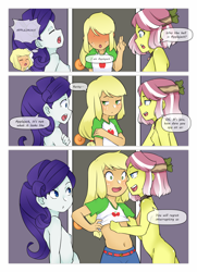 Size: 2500x3445 | Tagged: explicit, artist:oozutsucannon, applejack, rarity, comic:rollercoaster of sex, banned from derpibooru, blushing, comic, dialogue, equestria girls, female, females only, human, imported from twibooru, lesbian, lolicon, nudity, underage, undressing, vignetjackrity, vignetrity, vignette valencia, young, younger