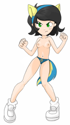 Size: 1440x2560 | Tagged: explicit, artist:lockhe4rt, artist:naked drawfag, editor:anonymous, oc, oc:anonfilly, alternate edit, angry, banned from derpibooru, bikini, bottomless, breasts, clenched fist, clothes, cute, edit, fake ears, fake tail, female, frown, human, humanized, imported from twibooru, lolicon, looking at you, madorable, nipples, nudity, oc only, ocbetes, partial nudity, partial nudity edit, pose, pouting, preteen, shoes, simple background, small breasts, socks, solo, standing, swimsuit, swimsuit edit, topless, unamused, underage, white background, wondercolts, wondercolts swimsuit