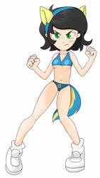 Size: 1440x2560 | Tagged: suggestive, artist:lockhe4rt, artist:naked drawfag, editor:anonymous, oc, oc:anonfilly, angry, banned from derpibooru, bikini, breasts, clenched fist, clothes, cute, edit, fake ears, fake tail, female, frown, human, humanized, imported from twibooru, lolicon, looking at you, madorable, oc only, ocbetes, pose, pouting, preteen, shoes, simple background, socks, solo, standing, swimsuit, swimsuit edit, unamused, underage, underboob, white background, wondercolts, wondercolts swimsuit