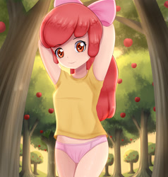 Size: 2362x2480 | Tagged: suggestive, artist:focusb, apple bloom, apple family member, banned from derpibooru, clothes, equestria girls, female, hands behind back, high res, human coloration, imported from twibooru, lolicon, panties, solo, underage, underwear
