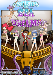 Size: 3720x5244 | Tagged: explicit, artist:anibaruthecat, apple bloom, diamond tiara, princess luna, scootaloo, silver spoon, sweetie belle, comic:cruising the sea of dreams, bandana, banned from derpibooru, barefoot, belly button, bikini, boat, cameltoe, cannon, cartographer's cap, chest, child, clothes, coin, comic, comic cover, cutie mark crusaders, cutie mark swimsuit, dagger, dual wield, feet, female, figurehead, flintlock, glasses, hat, human, humanized, imported from twibooru, knife, lolicon, mound of venus, open mouth, panties, pipsqueak, pirate, pirate hat, rapier, rope, s1 luna, ship, side-tie bikini, skimpy outfit, strapless bikini, striped bikini, swimsuit, swinging, sword, telescope, tentacles, torch, underage, underwear, water, weapon, younger