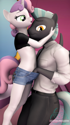 Size: 1080x1920 | Tagged: explicit, artist:senthaurekmern, sweetie belle, series:late date night, 3d, age difference, anthro, banned from derpibooru, belly button, butt touch, carousel boutique, child, clothes, daisy dukes, dress shirt, female, fingering, hand in pants, hand on butt, imported from twibooru, lolicon, male, necktie, nipples, nudity, pants, part of a set, pegasus, sex, shipping, shorts, skimpy outfit, straight, sweetielane, tanktop, thunderlane, underage, unguligrade anthro, unicorn