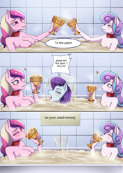 Size: 2894x4093 | Tagged: explicit, artist:the-dark-mangaka, princess flurry heart, rarity, alicorn, anthro, banned from derpibooru, bath, bathroom, bathtub, blushing, broken horn, clinking cups, collar, creampie, cum, cum bath, cum drinking, cum eating, cunnilingus, cup, english, english description, english text dialogue, erect nipples, fall of equestria, female, g4, golden cup, horn, imported from twibooru, lolicon, masturbation, milf, nipple outline, nipples, nudity, oral, princess cadance, princess slaveheart, punishment, rarislave, sex, sex slave, slave, slave collar, slavedance, underage, unicorn, young