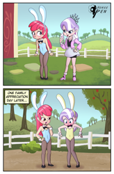 Size: 2620x4000 | Tagged: suggestive, artist:horsepen, apple bloom, diamond tiara, alternate version, banned from derpibooru, blushing, bowtie, breasts, bunny ears, bunny suit, cellphone, clothes, cufflinks, delicious flat chest, embarrassed, family appreciation day, female, human, humanized, humiliation, imported from twibooru, jewelry, lolicon, outfit, pantyhose, phone, playboy bunny, playboy bunny apple bloom, playboy bunny diamond tiara, small breasts, smug, sweet apple acres, taking a photo, tiara, underage, young