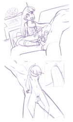 Size: 1240x2055 | Tagged: explicit, artist:sugarlesspaints, twilight sparkle, age difference, balls, banned from derpibooru, bottomless, breasts, child, clothes, comic, complete nudity, delicious flat chest, faceless male, feet, female, fetish, foot fetish, footjob, horn, horned humanization, human, humanized, imported from twibooru, leg warmers, lolicon, male, monochrome, nipples, nudity, offscreen character, partial nudity, paw prints, penetration, penis, sex, sketch, socks, stamp, straight, tanktop, temporary tattoo, toeless socks, underage, vaginal, vulva, younger