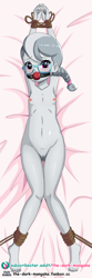 Size: 342x1024 | Tagged: explicit, artist:the-dark-mangaka, silver spoon, ballgag, banned from derpibooru, bondage, breasts, dakimakura cover, equestria girls, female, gag, glasses, imported from twibooru, lolicon, nudity, part of a set, rope, silversub, underage, vagina