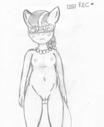 Size: 533x650 | Tagged: explicit, artist:rdk, diamond tiara, silver spoon, adorabullies, anthro, banned from derpibooru, blushing, breasts, camera, cute, delicious flat chest, female, glasses, imported from twibooru, lolicon, nudity, solo, underage