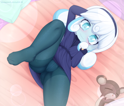 Size: 1557x1331 | Tagged: suggestive, artist:an-m, oc, oc:snowdrop, banned from derpibooru, blushing, cameltoe, clothes, dress, equestria girls, equestria girls-ified, female, imported from twibooru, lolicon, looking at you, oc only, pantyhose, part of a set, skirt, solo, solo female, teddy bear, underage, upskirt