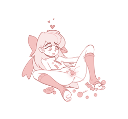 Size: 1651x1533 | Tagged: explicit, artist:sugarlesspaints, apple bloom, anus, banned from derpibooru, bow, breasts, candy, clothes, delicious flat chest, female, female ejaculation, floating heart, food, freckles, hair bow, heart, human, humanized, imported from twibooru, lolicon, lollipop, masturbation, monochrome, nipples, nudity, open mouth, salivating, simple background, small breasts, socks, solo, stockings, toeless socks, toeless stockings, underage, vaginal secretions, vulva, white background