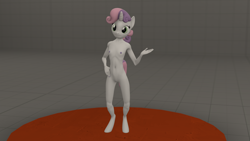 Size: 3840x2160 | Tagged: explicit, artist:sporealtair, sweetie belle, 3d, anthro, banned from derpibooru, female, imported from twibooru, lolicon, revamped anthros, solo, source filmmaker, stage, underage, unguligrade anthro, unicorn
