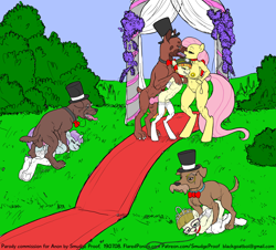 Size: 2000x1811 | Tagged: explicit, artist:smudge proof, fluttershy, oc, anthro, banned from derpibooru, bestiality, breasts, clothes, collar, color edit, colored, dog, doggy style, dogs riding ponies, earth pony, edit, fall of equestria, female, fetish, from behind, hat, imported from twibooru, interspecies, kissing, leash, lolicon, marriage, monocle, monocle and top hat, nudity, pegasus, ripley, sex, sex slave, slave, socks, tag-a-long, thigh highs, top hat, underage, unguligrade anthro, unicorn, zippoorwhill