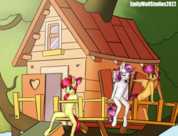 Size: 6500x5000 | Tagged: explicit, artist:emilywulfstudios, apple bloom, scootaloo, sweetie belle, anthro, banned from derpibooru, blushing, breasts, clubhouse, cutie mark crusaders, delicious flat chest, earth pony, eyes closed, female, imported from twibooru, lolicon, nipples, nudity, paywalled source, pegasus, sitting, standing, underage, unguligrade anthro, unicorn, vulva