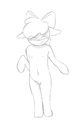 Size: 1218x1820 | Tagged: explicit, apple bloom, anthro, arm hooves, artist needed, banned from derpibooru, complete nudity, female, imported from twibooru, lolicon, monochrome, simple background, sketch, solo, solo female, twibooru original, underage, unguligrade anthro, white background
