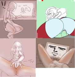 Size: 932x956 | Tagged: explicit, artist:tiarawhy, sweetie belle, ahegao, anus, banned from derpibooru, bottomless, butt, chair, clothes, computer, dildo, dragon dildo, female, fingering, human, humanized, imported from twibooru, lolicon, masturbation, nudity, offscreen character, open mouth, orgasm, partial nudity, pov, sex, sex toy, sitting, storyboard, thighs, tongue out, underage, vagina, vaginal secretions, vulva