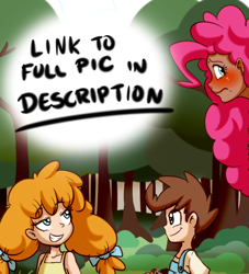 Size: 785x865 | Tagged: suggestive, artist:anibaruthecat, pinkie pie, banned from derpibooru, blushing, cake twins, clothes, comic cover, cropcon, cropped, dark skin, explicit source, female, human, human coloration, humanized, imported from twibooru, leash, lolicon, male, pound cake, pumpkin cake, shotacon, siblings, twins, underage