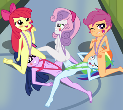 Size: 2200x1973 | Tagged: explicit, artist:succubi samus, apple bloom, rainbow dash, scootaloo, sweetie belle, twilight sparkle, banned from derpibooru, bikini, blushing, breasts, clothes, cutie mark, cutie mark crusaders, cutie mark on equestria girl, delicious flat chest, equestria girls, female, fivesome, glasses, group sex, imported from twibooru, lesbian, lolicon, nipples, nudity, school, sci-twi, sex, show accurate, show accurate porn, swimsuit, underage, vaginal secretions