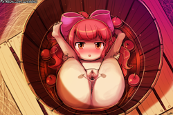 Size: 3000x2000 | Tagged: explicit, artist:lumineko, apple bloom, adorabloom, alternate version, anus, apple, apple bloom's bow, apple bobbing, banned from derpibooru, barefoot, barrel, bloom butt, blushing, bow, butt, child, clitoris, cute, cute porn, feet, female, food, hair bow, human, humanized, imported from twibooru, legs behind head, lolicon, looking at you, nipples, nudity, silly, smiling, soles, solo, solo female, spreading vagina, toes, underage, vagina, vulva, water