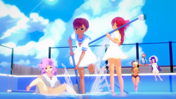 Size: 1920x1080 | Tagged: explicit, artist:脉脉子, apple bloom, applejack, rainbow dash, rarity, scootaloo, sweetie belle, 3d, banned from derpibooru, clothes, cutie mark crusaders, female, human, humanized, imported from twibooru, koikatsu, lolicon, no underwear, nudity, sailor uniform, shirt, underage, uniform, vulva
