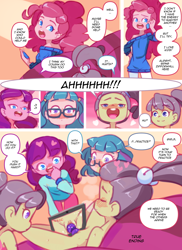 Size: 1152x1584 | Tagged: explicit, artist:drantyno, pinkie pie, comic:lily's babysiter, age difference, banned from derpibooru, dildo, equestria girls, female, females only, imported from twibooru, lesbian, lily pad (equestria girls), lilypie, lolicon, paywalled source, sex toy, underage