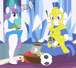 Size: 3699x3336 | Tagged: explicit, artist:tolpain, princess flurry heart, alicorn, anthro, banned from derpibooru, blushing, clothes, commando, dialogue, dress, female, imported from twibooru, innocent, lolicon, nudity, royal guard, sandals, smarty pants, sundress, toy, underage, vulva, whammy