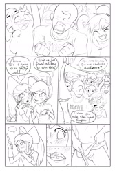 Size: 1280x1920 | Tagged: explicit, artist:crade, artist:permpony, apple bloom, scootaloo, sweetie belle, oc, oc:anon, comic:magically pernicious, banned from derpibooru, comic, cutie mark crusaders, female, human, humanized, imported from twibooru, lolicon, playboy bunny scootaloo, underage