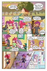 Size: 1280x1920 | Tagged: suggestive, artist:crade, artist:permpony, apple bloom, scootaloo, sweetie belle, comic:magically pernicious, banned from derpibooru, comic, cutie mark crusaders, female, human, humanized, imported from twibooru, lolicon, underage