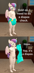 Size: 1029x2160 | Tagged: explicit, artist:papadragon69, princess flurry heart, 3d, anthro, baby, babycon, banned from derpibooru, casual nudity, comic, diaper, diaper check, female, imported from twibooru, lolicon, nipples, nudity, pun, solo, source filmmaker, speech, talking, toddlercon, underage