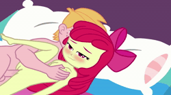 Size: 1920x1080 | Tagged: explicit, artist:cloppy hooves, apple bloom, animated, balls, banned from derpibooru, bed, big mcintosh, blinking, blushing, breast grab, breasts, equestria girls, female, fondling, grope, imported from twibooru, incest, lolicon, loop, nudity, on bed, penetration, penis, sex, sound, underage, vaginal, vulva, wavy mouth