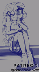 Size: 1907x3506 | Tagged: explicit, artist:shadowhawx, banned from derpibooru, bottomless, clothes, dress, equestria girls, female, glasses, imported from twibooru, lolicon, no panties, nudity, one eye closed, skirt, solo, sunset shimmer, underage, vulva, wink