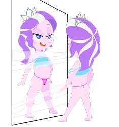 Size: 1011x1080 | Tagged: suggestive, artist:happy harvey, diamond tiara, banned from derpibooru, bikini, bikini bottom, bikini top, chibi, clothes, drawn on phone, equestria girls, female, followup, front view, imported from twibooru, jewelry, lidded eyes, lolicon, looking at self, mirror, panties, pose, rear view, simple background, smiling, swimsuit, thong, tiara, transparent background, underage, underwear