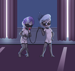Size: 3298x3113 | Tagged: explicit, artist:horsepen, diamond tiara, silver spoon, art pack:foaling around, alternate version, ankle cuffs, ballgag, banned from derpibooru, belly button, blindfold, blushing, bondage, boots, braid, breast bondage, breasts, choker, clothes, collar, cuffs, diamondsub tiara, embarrassed, evening gloves, feet, female, femdom, femsub, gag, glasses, gloves, hand cuffs, handcuffed, human, humanized, humiliation, imported from twibooru, jewelry, leash, lesbian, lolicon, lolidom, long gloves, necklace, nipple tape, nipples, nudity, paywalled source, rope, shipping, shoes, silverdom, silvertiara, socks, spiked choker, spiked collar, stockings, submissive, thigh highs, underage, vulva