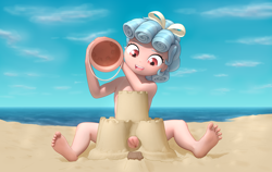 Size: 12226x7743 | Tagged: explicit, art pack:foaling around, absurd resolution, artist needed, banned from derpibooru, barefoot, beach, bikini, breasts, bucket, child, clothes, complete nudity, cozy glow, delicious flat chest, feet, female, happy, human, humanized, imported from twibooru, lolicon, looking at something, nipples, nudity, paywalled source, sandcastle, solo, swimsuit, underage, vulva
