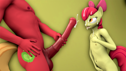 Size: 1920x1080 | Tagged: explicit, artist:senthaurekmern, apple bloom, 3d, age difference, anthro, applecest, banned from derpibooru, big mcintosh, cum, earth pony, facial, female, horsecock, imported from twibooru, incest, lolicon, macbloom, male, nudity, penis, shipping, simple background, straight, underage