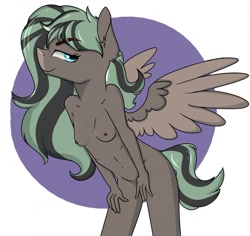 Size: 1280x1209 | Tagged: questionable, artist:dumbwoofer, oc, oc:forest air, anthro, banned from derpibooru, belly, belly button, breasts, female, hand, imported from twibooru, lolicon, nipples, nudity, oc only, pegasus, solo, solo female, spread wings, teenager, underage, wings