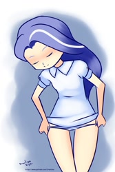 Size: 800x1200 | Tagged: suggestive, artist:drantyno, diamond tiara, banned from derpibooru, clothes, female, human, humanized, imported from twibooru, lolicon, panties, shirt, solo, solo female, underage, underwear, undressing