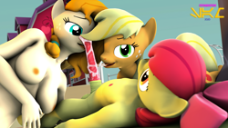 Size: 1920x1080 | Tagged: explicit, artist:senthaurekmern, apple bloom, applejack, comic:farm riding, 3d, anthro, applecest, banned from derpibooru, blowjob, cum, earth pony, female, futa, futa apple bloom, group sex, imported from twibooru, incest, intersex, lolicon, mother and child, mother and daughter, nudity, oral, part of a set, pear butter, penis, sex, siblings, sisters, source filmmaker, threesome, underage, unguligrade anthro