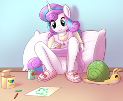 Size: 3912x3200 | Tagged: explicit, artist:an-tonio, artist:tolpain, princess flurry heart, anthro, anus, banned from derpibooru, bottomless, crayons, female, food, imported from twibooru, lolicon, no panties, nudity, pillow, sandwich, underage, vulva, whammy