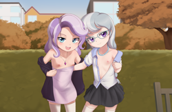 Size: 6930x4512 | Tagged: questionable, artist:pestil, diamond tiara, silver spoon, banned from derpibooru, blushing, breasts, clothes, delicious flat chest, female, human, humanized, imported from twibooru, lolicon, looking at you, nipples, nudity, paywalled source, presenting, underage